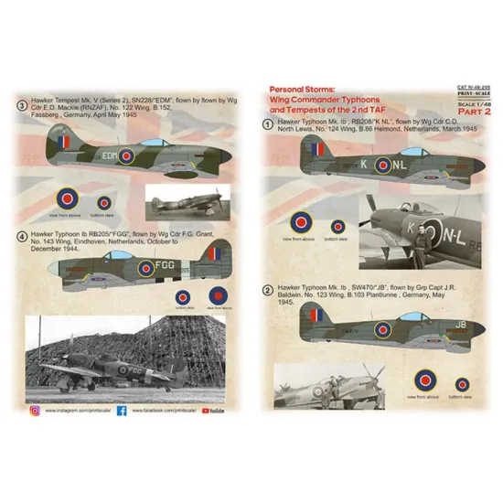 Print Scale 48-295 1/48 Decal For Personal Storm Wings Commander Typhoon And Tempests Of The 2nd Taf Part 2