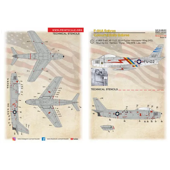Print Scale 48-311 1/48 Decal For F-86a Colorful Early Sabres The Complete Set 2 Leaf Part 4