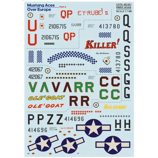 Print Scale 48-321 1/48 Decal For P-51 Aces Over Evrope Part 2