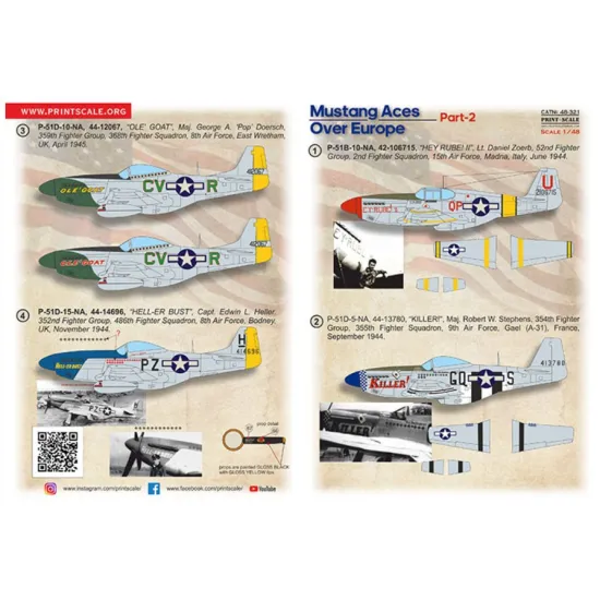 Print Scale 48-321 1/48 Decal For P-51 Aces Over Evrope Part 2