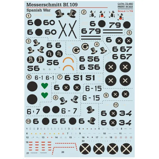 Print Scale 72-460 1/72 Decal For Bf-109 Messerschmitt In Spanish War
