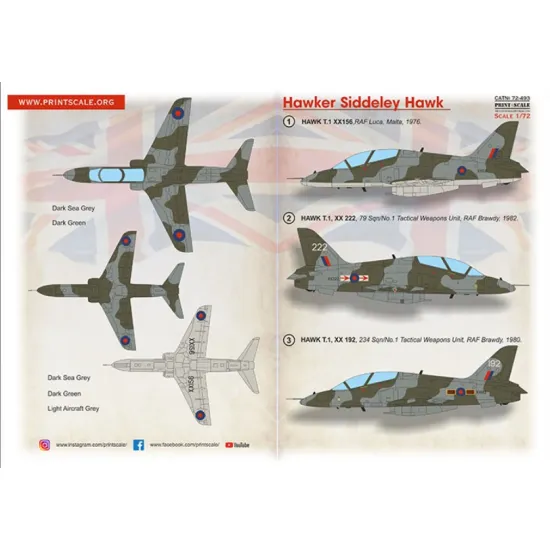 Print Scale 72-493 1/72 Decal For Hawker Siddeley Hawk