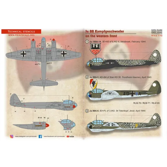 Print Scale 72-494 1/72 Decal For Ju-88 Western Front The Complete Set 1/5 Leaf