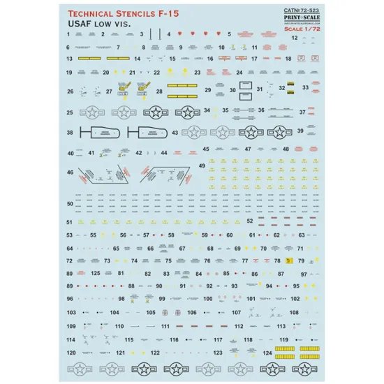 Print Scale 72-523 1/72 Decal For F-15 Technical Stecils Low Vis