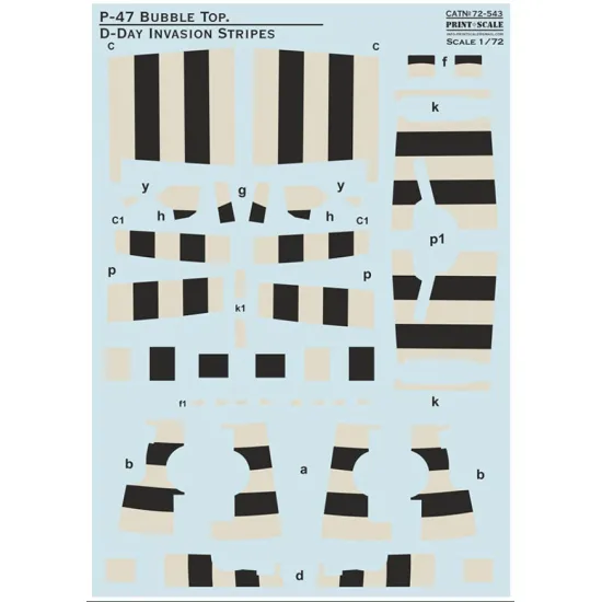Print Scale 72-543 1/72 Decal For P-47 Bubble Top D-day Invasion Stripes