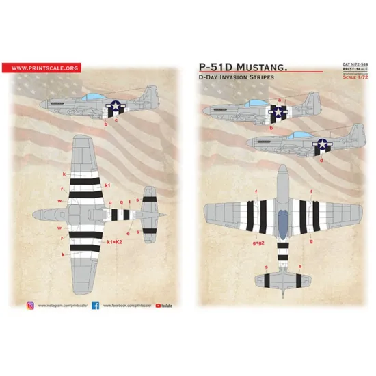 Print Scale 72-544 1/72 Decal For P-451d D-day Invasion Stripes