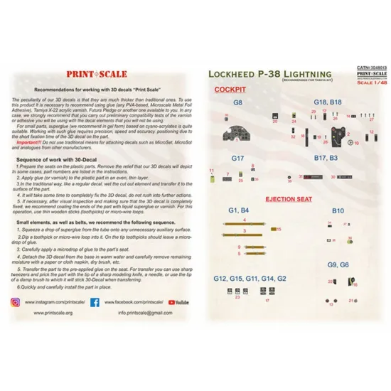 Print Scale Prs3d48-013 1/48 Lockheed P-38f Lightning Instrument Panel