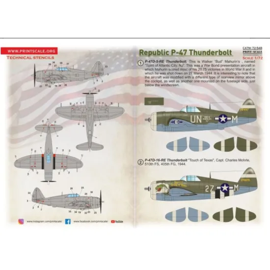 Print Scale 72-548 1/72 Decal For Republic P-47 Thunderbolt