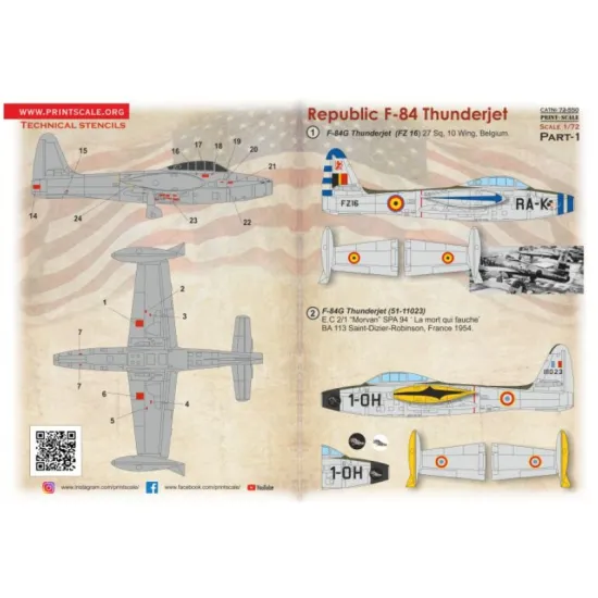 Print Scale 72-550 1/72 Decal For Republic F-84 Thunderjet Part-1