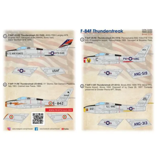 Print Scale 72-554 1/72 Decal For Republic F-84f Thunderstreak