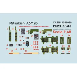 Print Scale Prs3d48-020 1/48 Mitsubishi A6m2b For Hasegawa Set