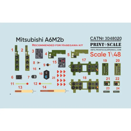 Print Scale Prs3d48-020 1/48 Mitsubishi A6m2b For Hasegawa Set