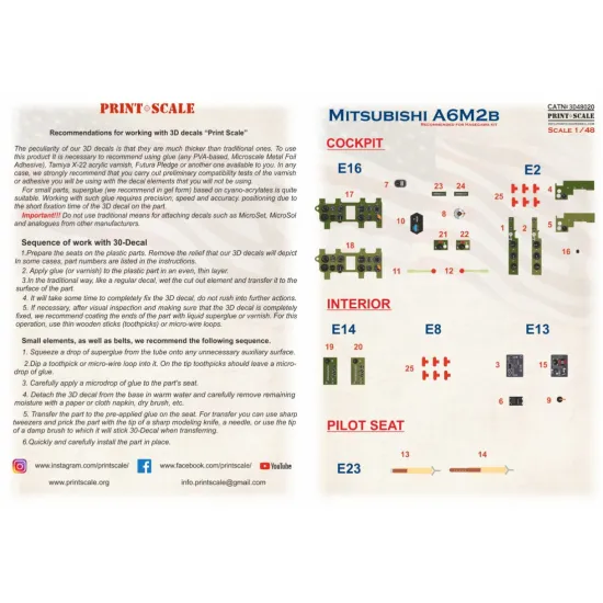 Print Scale Prs3d48-020 1/48 Mitsubishi A6m2b For Hasegawa Set
