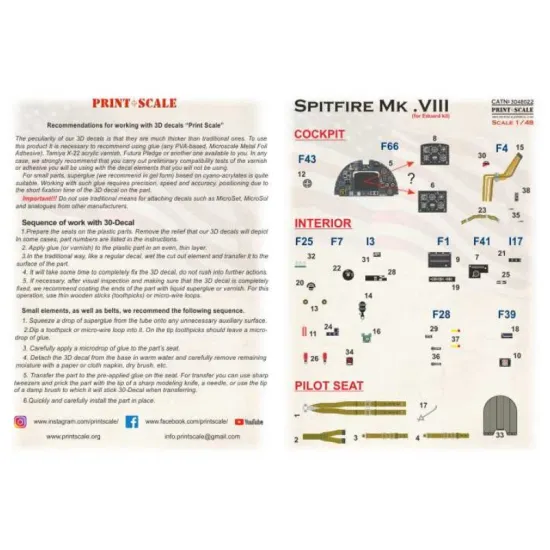 Print Scale Prs3d48-022 1/48 Spitfire Mk Viii For Eduard Kit