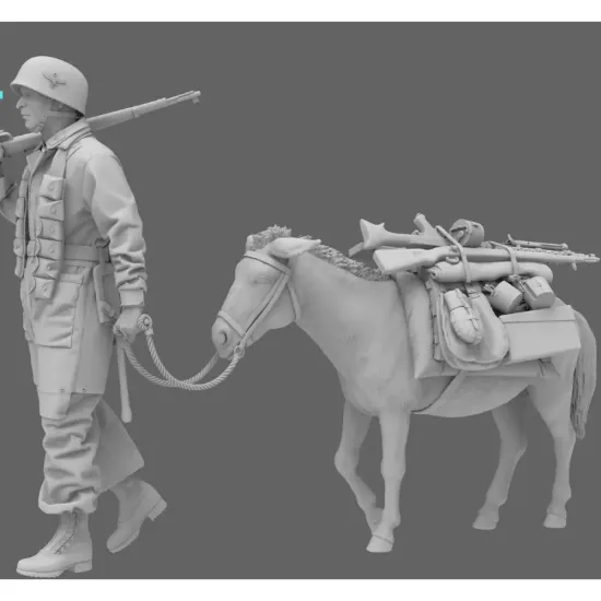 Black Snake Fsj-01-16 1/16 1 Fallschirmjager Leading A Donkey Resin Kit