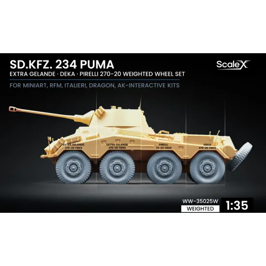 Scalex Ww-35025w 1/35 Sd Kfz 234 Puma V1/V1/V4/V3 Weighted Wheel Set For Dragon Miniart Rfm Italeri Ak Interactive
