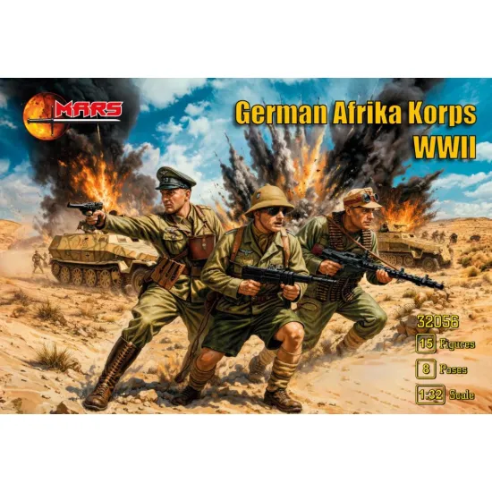 Mars Figures 32056 1/32 German Afrika Korps Wwii 15 Figures 8 Poses