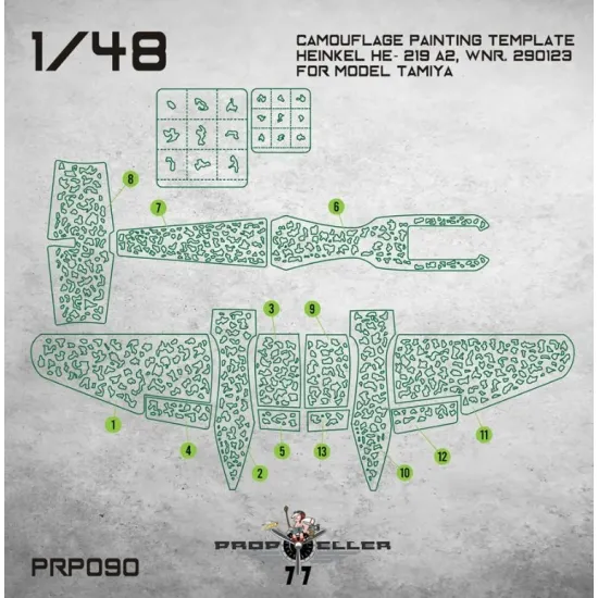 77propeller Prp090 1/48 Camouflage Painting Template Heinkel He219 A-7 Wnr 290123 For Model Tamiya