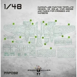 77propeller Prp092 1/48 Camouflage Painting Template Heinkel He-219 A2 Wnr 290126 And Masks For Crosses And Numbers