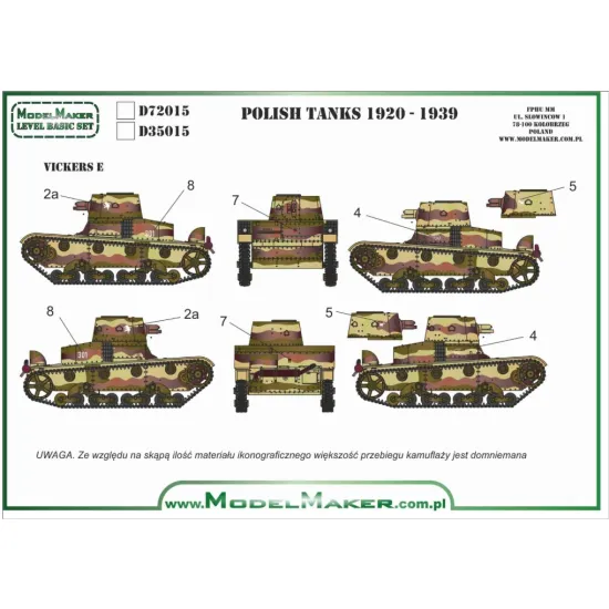 Model Maker D35015 1/35 Decal For Polish Tanks Markings 1920 - 1939