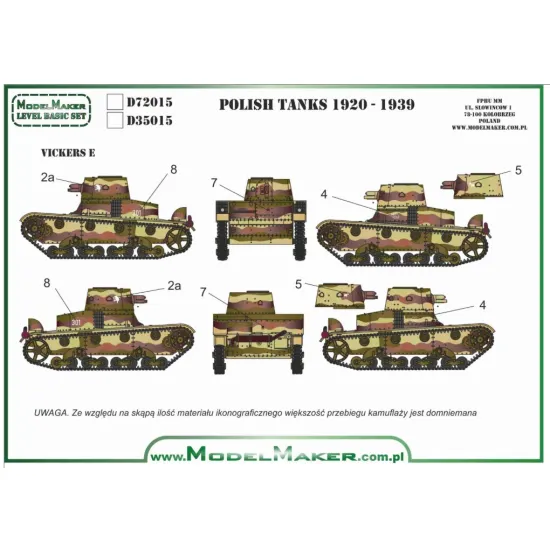 Model Maker D72015 1/72 Decal for Polish tanks markings 1920 – 1939