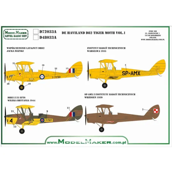 Model Maker D72033 1/72 Decal For Dh-82 Tiger Moth Vol1