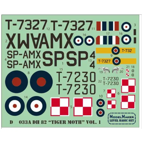 Model Maker D72033 1/72 Decal For Dh-82 Tiger Moth Vol1