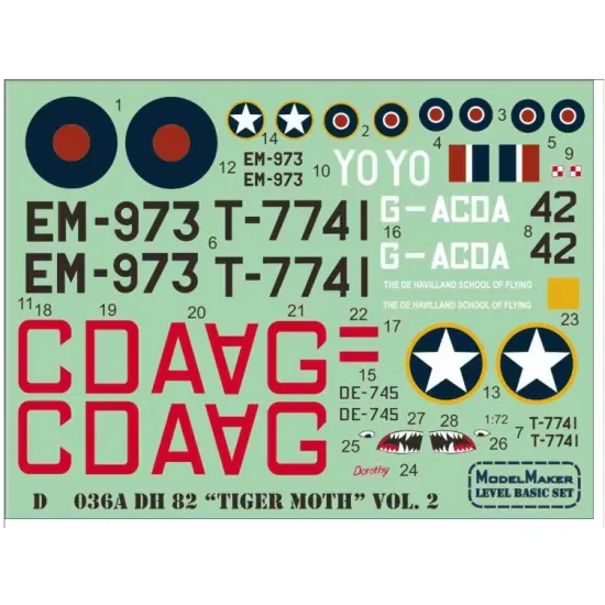 Model Maker D72036 1/72 Decal For Dh-82 Tiger Moth Vol2