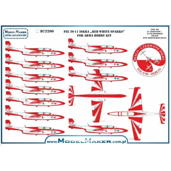 Model Maker D72200 1/72 Decal For Pzl Ts-11 Iskra Red White Sparks