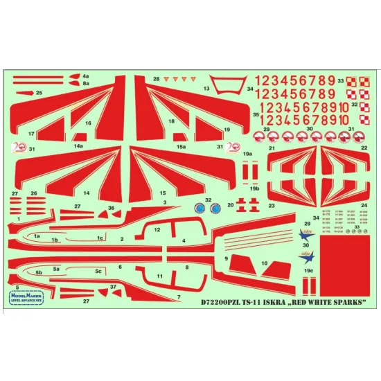 Model Maker D72200 1/72 Decal For Pzl Ts-11 Iskra Red White Sparks