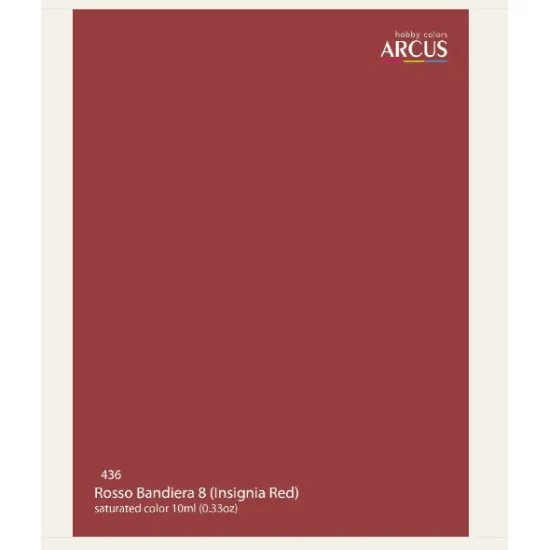Arcus A436 Acrylic Paint Rosso Bandiera 8 Insignia Red Saturated Color 10ml