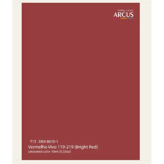 Arcus A715 Acrylic Paint Ema 8010-1 Vermelho Vivo 119-219 Bright Red Saturated Color 10ml