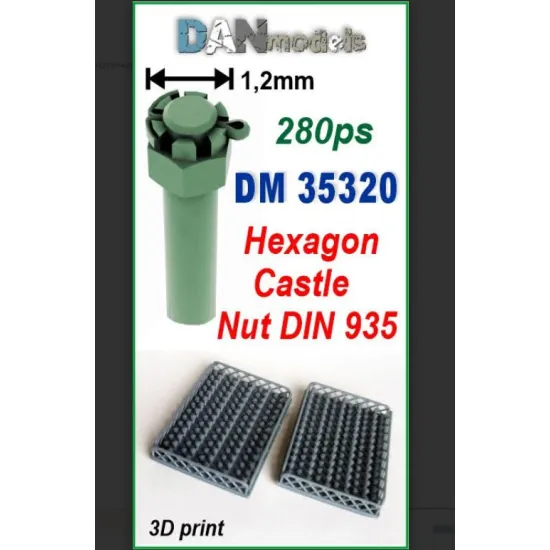 Dan Models 35320 Castle Nut M16 Dstu 5918 1/2 Mm Set Of 280 Pcs 3d Printed Not To Scale Hexagon Castle Nut Din 935