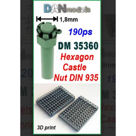 Dan Models 35360 Castle Nut M16 Dstu 5918 1/8 Mm Set Of 190 Pcs 3d Printed Not To Scale Hexagon Castle Nut Din 935