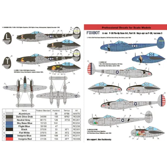 Foxbot 72-068 1/72 Decal For Lockheed P-38 Lightning Pin-up Nose Art Part Iii For Frog Academy Airfix Dragon Hasegawa Heller Italeri Revell Kits