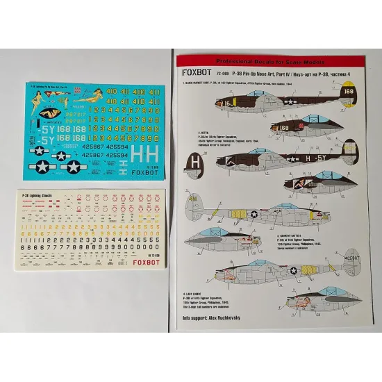 Foxbot 72-069 1/72 Decal For Lockheed P-38 Lightning Pin-up Nose Art Part Iv For Frog Academy Airfix Dragon Hasegawa Heller Italeri Revell Kits