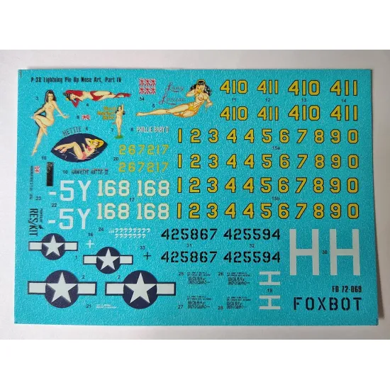 Foxbot 72-069 1/72 Decal For Lockheed P-38 Lightning Pin-up Nose Art Part Iv For Frog Academy Airfix Dragon Hasegawa Heller Italeri Revell Kits