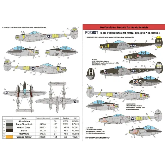 Foxbot 72-069 1/72 Decal For Lockheed P-38 Lightning Pin-up Nose Art Part Iv For Frog Academy Airfix Dragon Hasegawa Heller Italeri Revell Kits