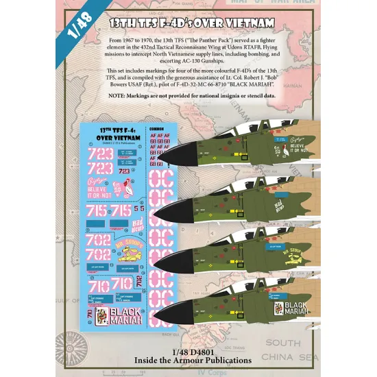 Inside The Armor D4801 1/48 Decal For 13th Tfs Mcdonnell F-4d Phantoms Over Vietnam