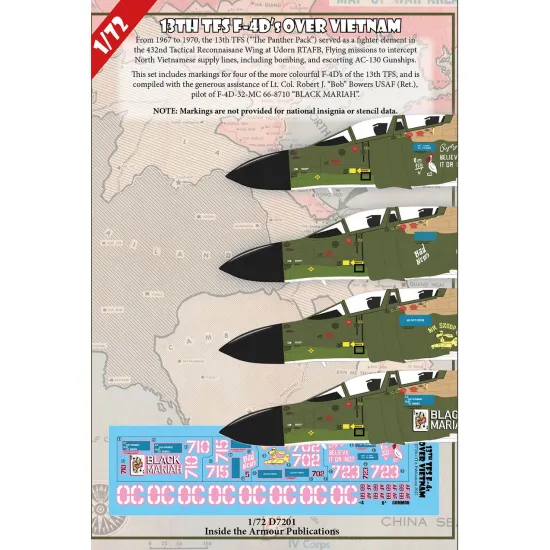 Inside The Armor D7201 1/72 Decal For 13th Tfs Mcdonnell F-4d Phantoms Over Vietnam