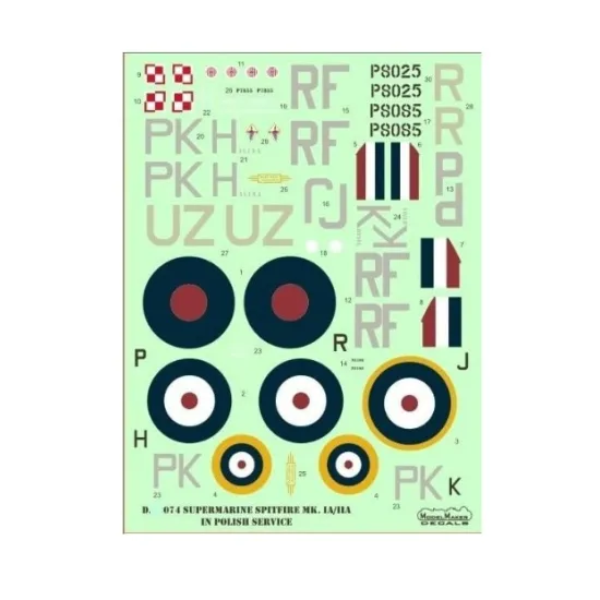 Model Maker D72074a 1/72 Decal For Spitfire Mk I/Ii In Polish Service