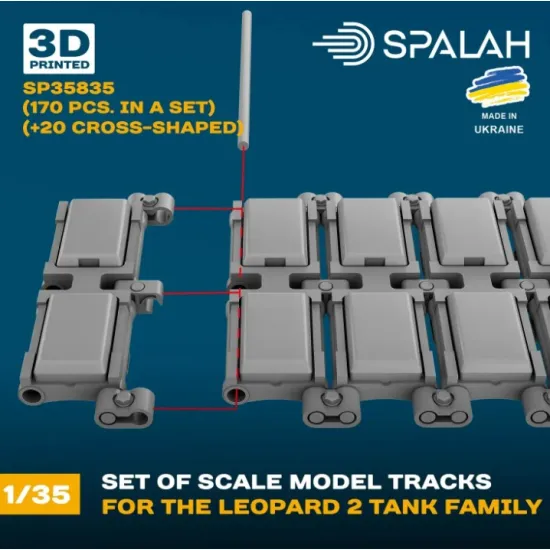 Spalah 35835 1/35 Set Of Scale Model Worcable Track Links For The Leopard 2 Tank Family 170 Pcs 20 Cross-shaped