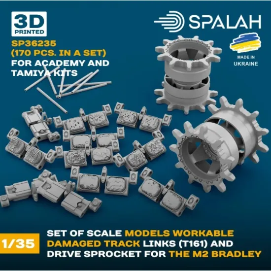 Spalah 36235 1/35 Scale Model Set Damaged Workable Track Links T161 With M2 Bradley Drive Sprocket For Academy And Tamiya Kits 170 Pcs