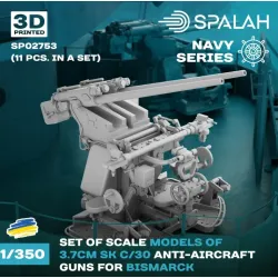 Spalah 02753 1/350 Set Of Scale Model Anti-aircraft Armament 3/7 Cm Sk C/30 Guns For Biscmarck 11 Pcs