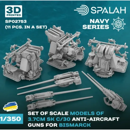 Spalah 02753 1/350 Set Of Scale Model Anti-aircraft Armament 3/7 Cm Sk C/30 Guns For Biscmarck 11 Pcs