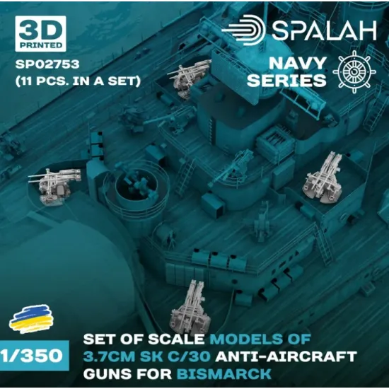 Spalah 02753 1/350 Set Of Scale Model Anti-aircraft Armament 3/7 Cm Sk C/30 Guns For Biscmarck 11 Pcs