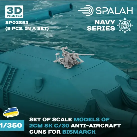 Spalah 02853 1/350 Set Of Scale Models Anti-aircraft Armanent 2 Cm C/30 Guns For Bismarck 9 Pcs