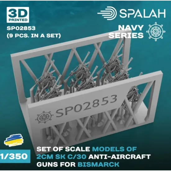 Spalah 02853 1/350 Set Of Scale Models Anti-aircraft Armanent 2 Cm C/30 Guns For Bismarck 9 Pcs