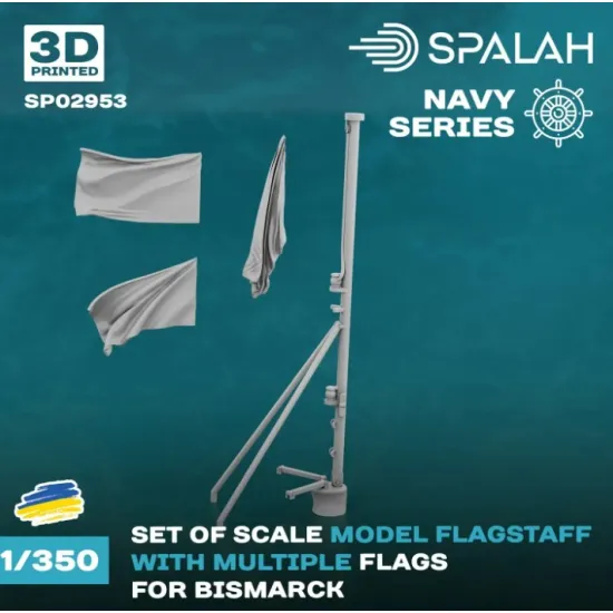 Spalah 02953 1/350 Set Of Scale Models Flagstaffs With Multiple Flags For Bismarck 2 Pcs