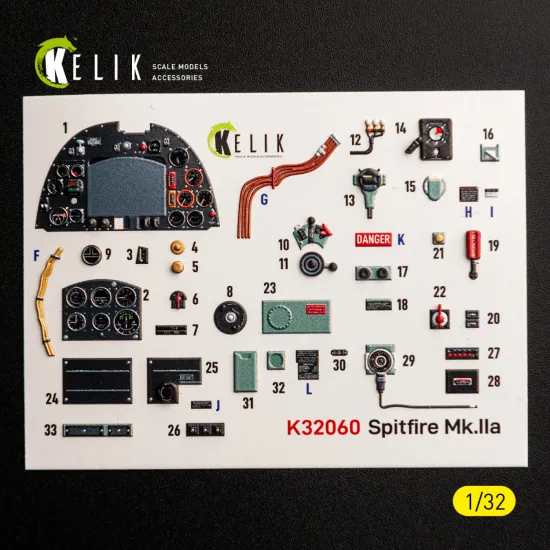 Kelik K32060 1/32 Spitfire Mk.iia - Interior 3d Decals For Revell Kit